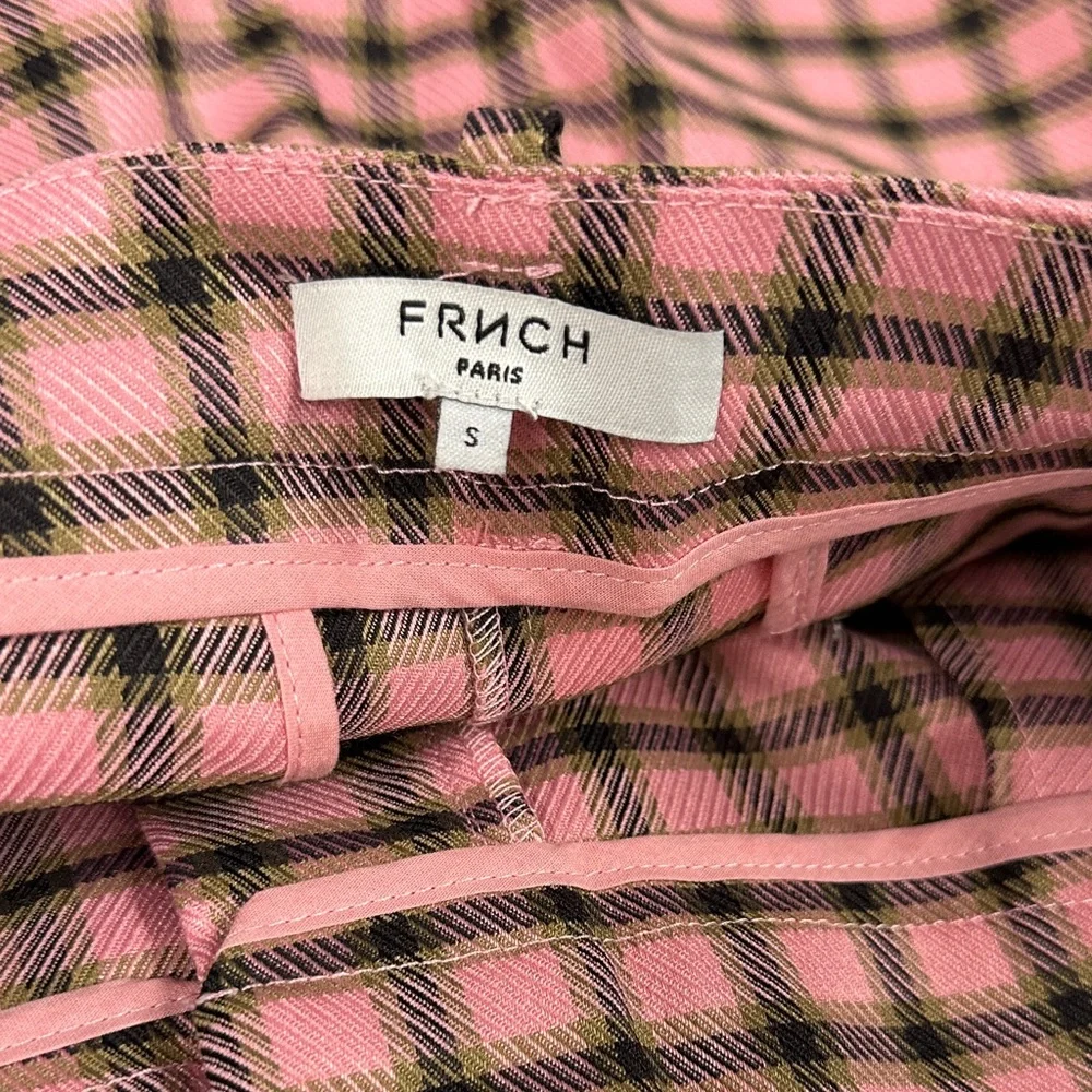 Anthropologie FRNCH Pink and Black Plaid Wide Leg Pants S